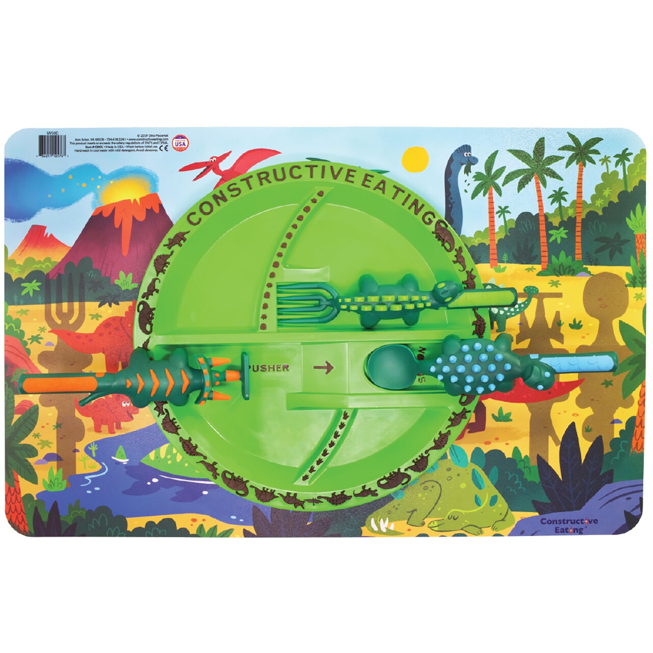 Constructive Eating Utensil, Divided Plate, and Placemat Set for Kids and Toddlers